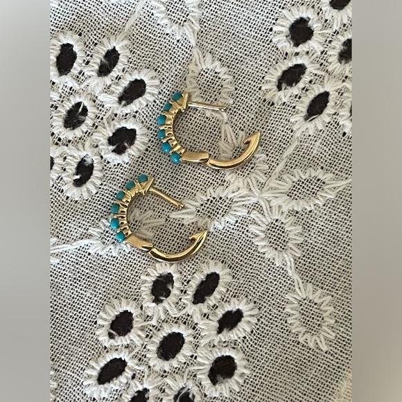 Luna Skye 14k yellow gold, turquoise mini hoop huggie pair - Picture 9 of 16